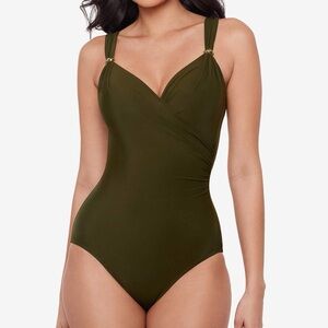 MIRACLESUIT Siren Olive Green One Piece Swimsuit Size 10-12